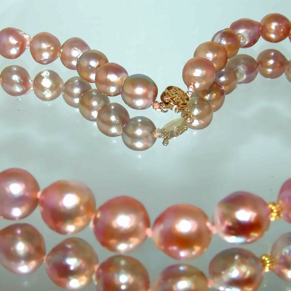 14K Gold Clasp Pink Purple 14mm Pearl Necklace Edison Cultured Pearl Necklace - Picture 3 of 7